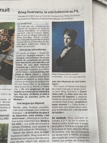 Aout 2025 - Brieg GUERVENO au Festival Interceltique de Lorient (Ouest France)