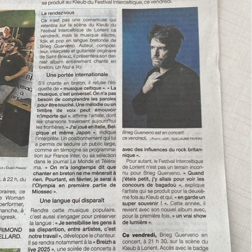 Aout 2025 - Brieg GUERVENO au Festival Interceltique de Lorient (Ouest France)